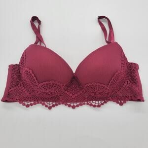 XOXO Magenta Pink Crochet Full Coverage Underwire Push Up Bra Size 34B